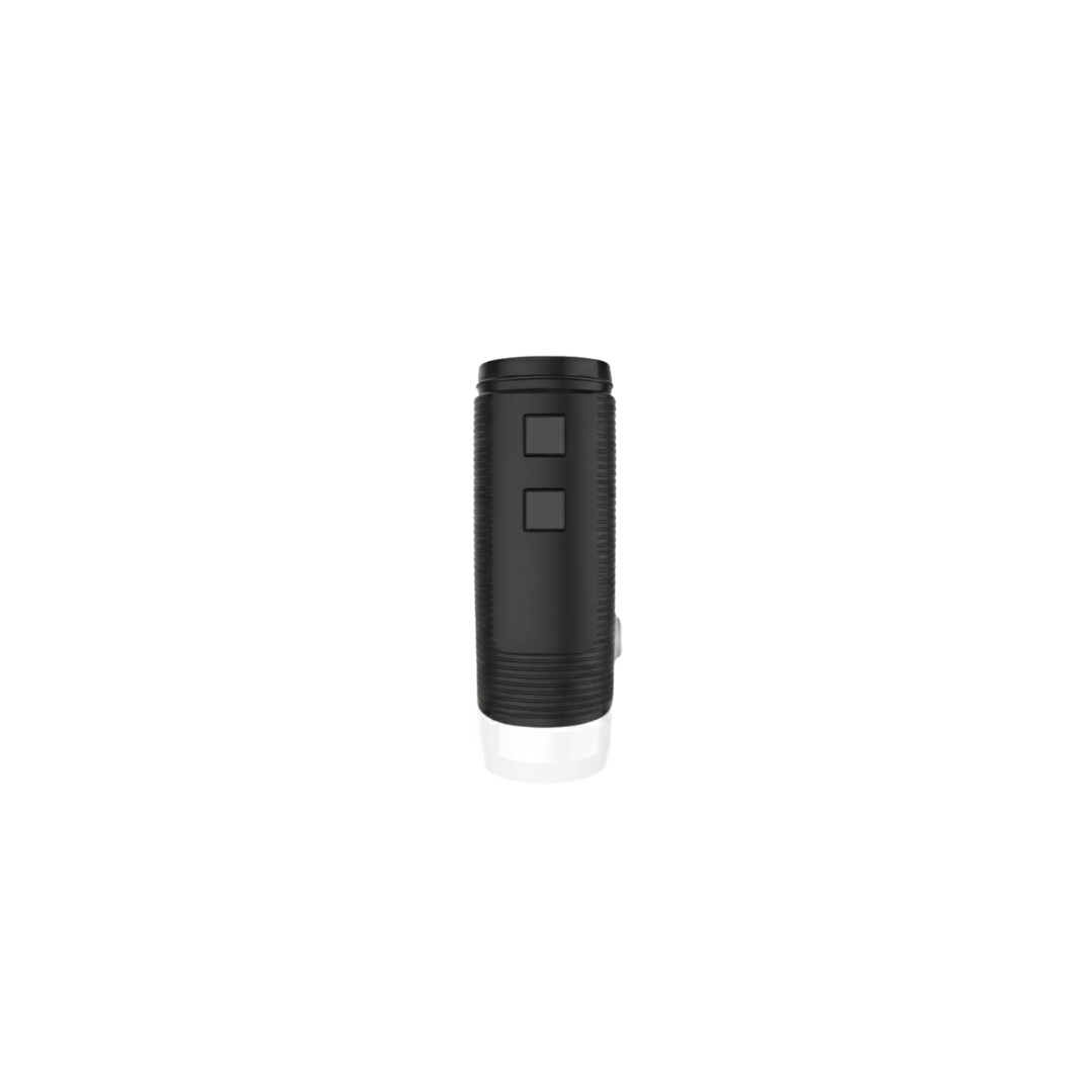 Black cylindrical device with two square buttons 