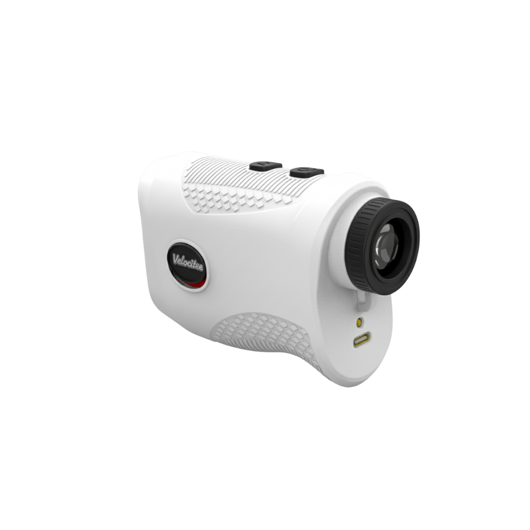 White rangefinder with a black lens